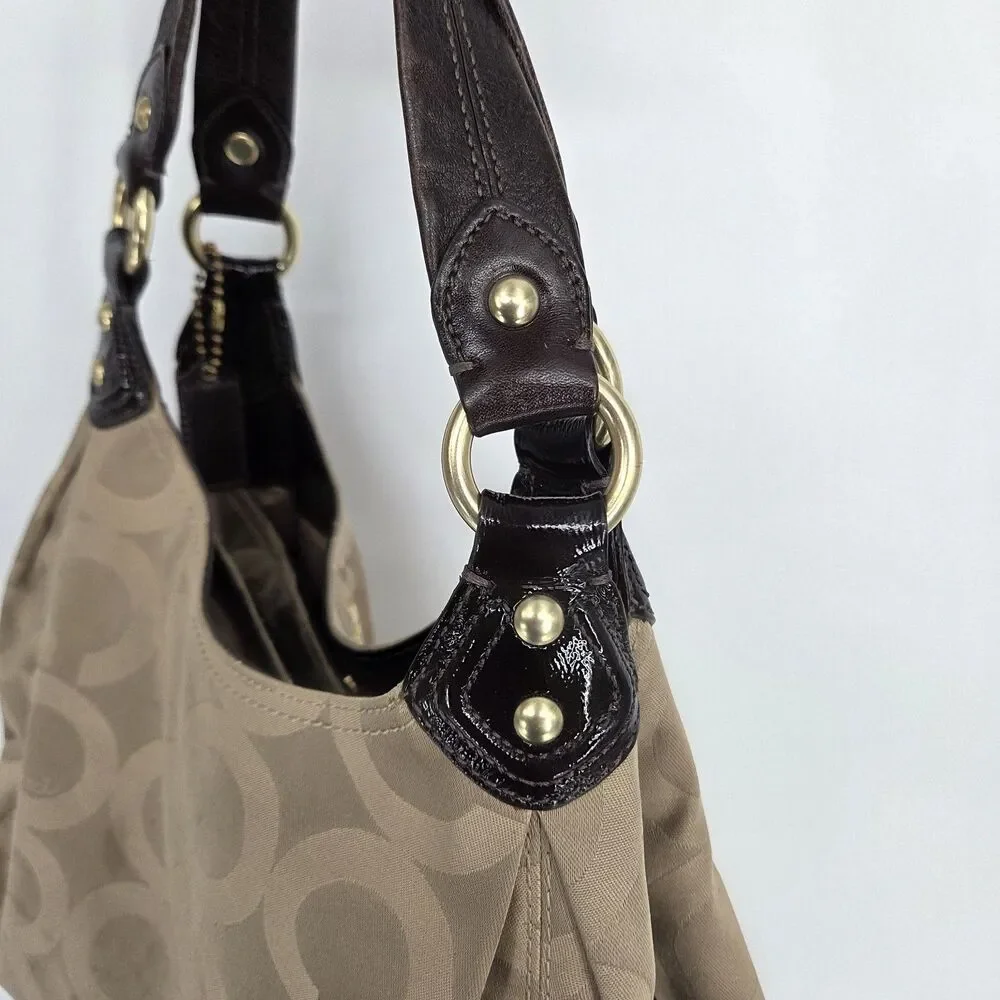 Coach Madison 14305 Signature Op Art Brown Sateen Maggie Carryall Shoulder Purse